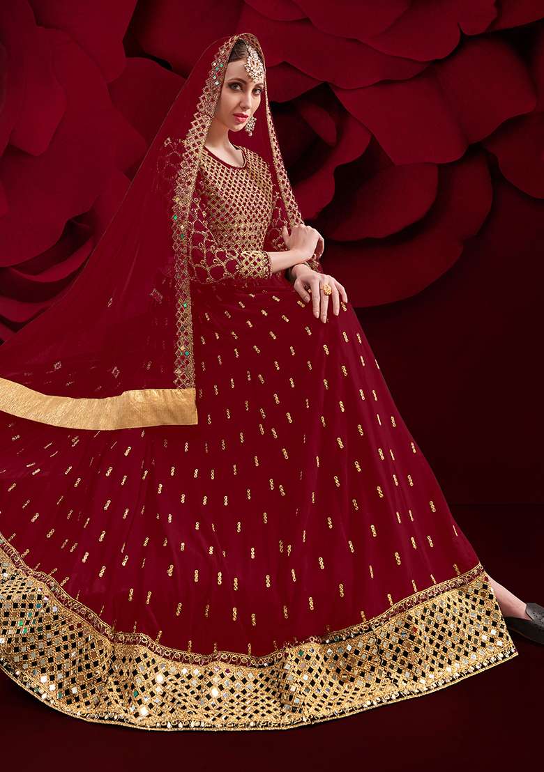 Black Embroidery Georgette Anarkali Set - Indya