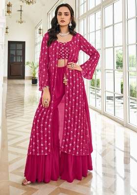 Green Embroidery Georgette Palazzo Set