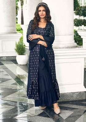 Black Embroidery Georgette Palazzo Set