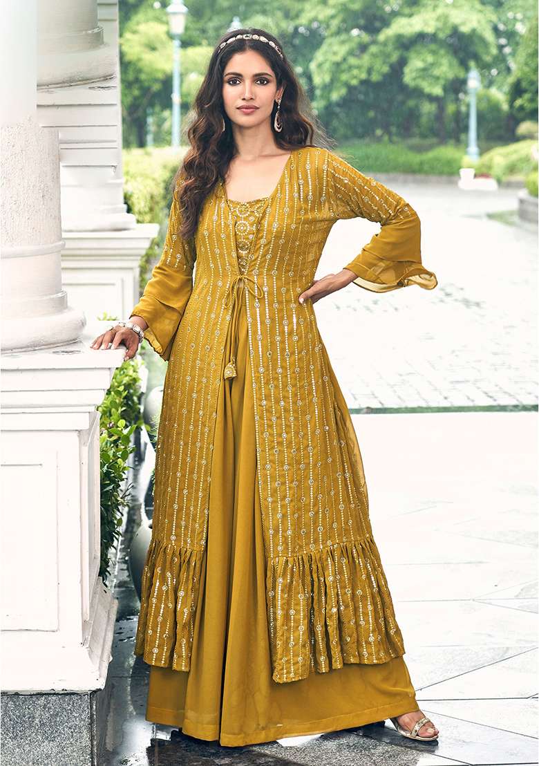 Blue Embroidery Georgette Palazzo Set - Indya