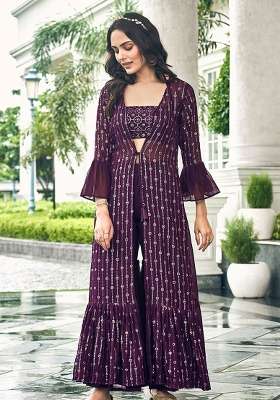 Red Embroidery Georgette Palazzo Set