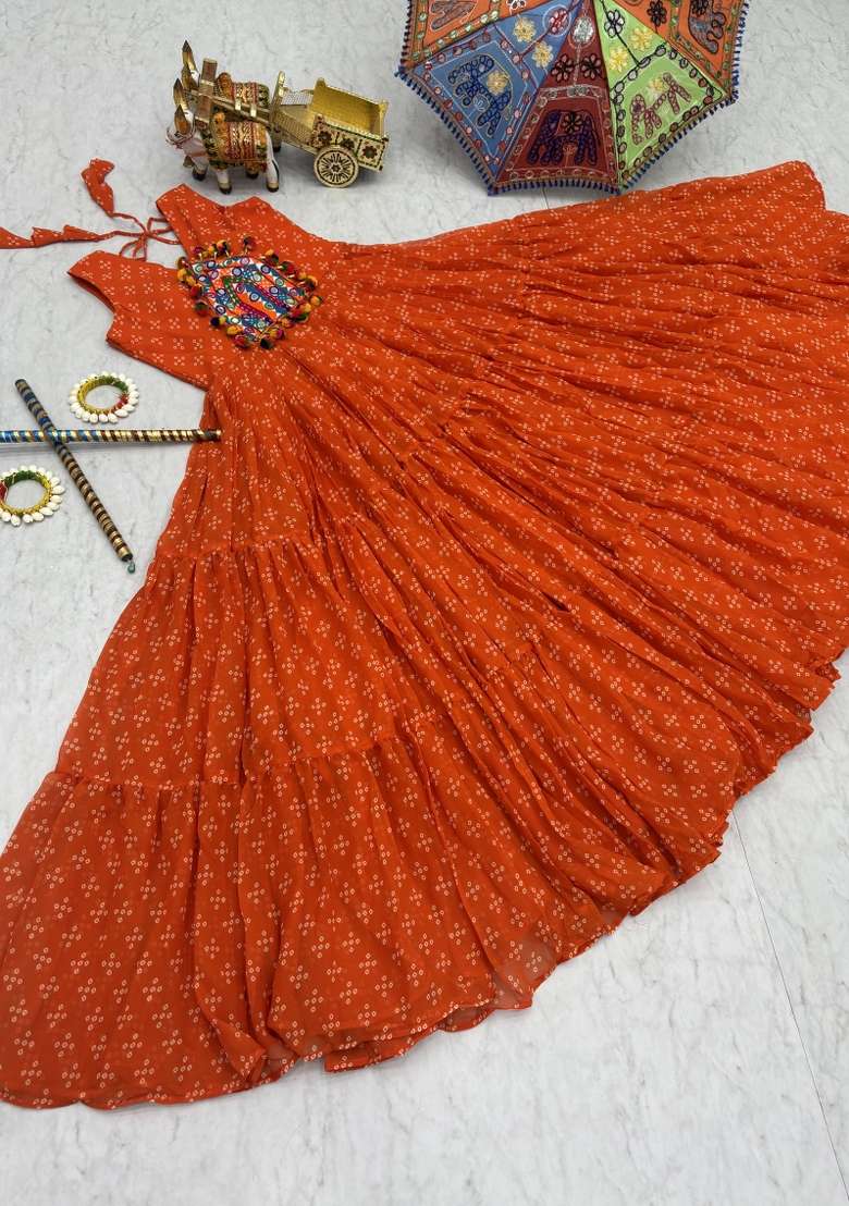 Orange Embroidered Georgette Gown - Indya