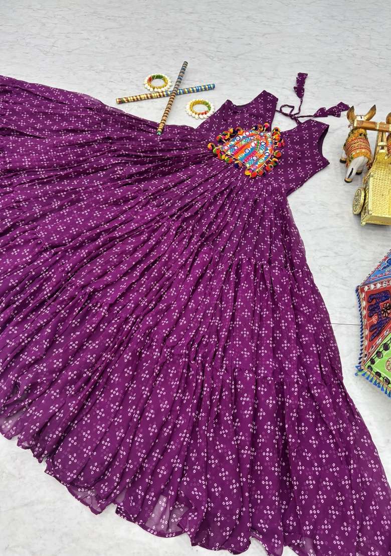 Purple Embroidered Georgette Gown - Indya