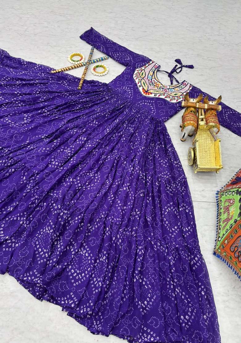 Purple Embroidered Georgette Gown - Indya