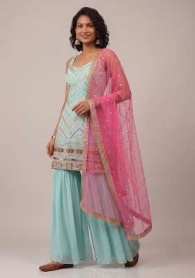Sky Blue Embroidery Georgette Kurta Set