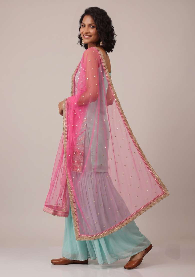 Sky Blue Embroidery Georgette Kurta Set - Indya