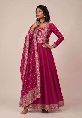 Pink Embroidery Silk Kurta Set
