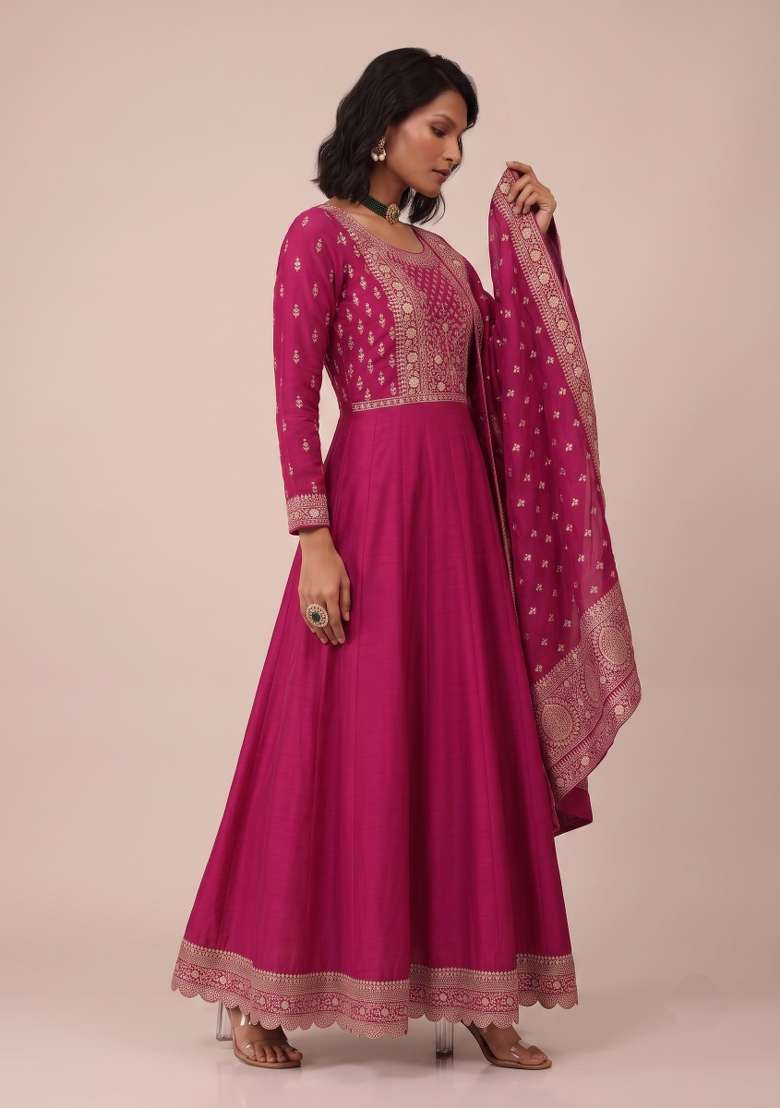 Pink Embroidery Silk Kurta Set - Indya