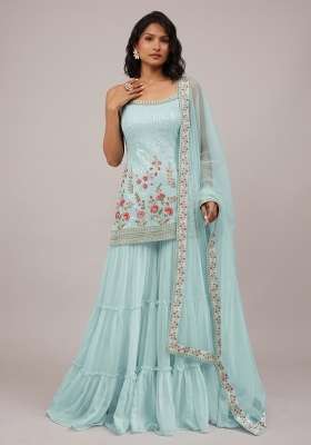 Sky Blue Embroidery Georgette Kurta Set