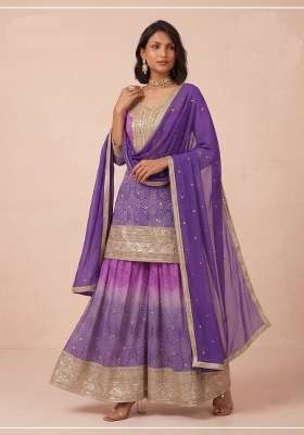 Purple Printed Chinon Kurta Set