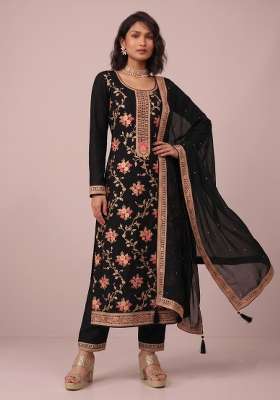 Black Embroidery Jacquard Kurta Set