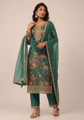 Green Embroidery Chinon Kurta Set