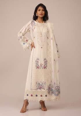 Off White Embroidery Cotton Kurta Set