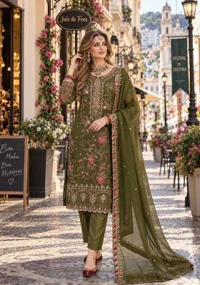 Mehendi Embroidery Chiffon Kurta Set