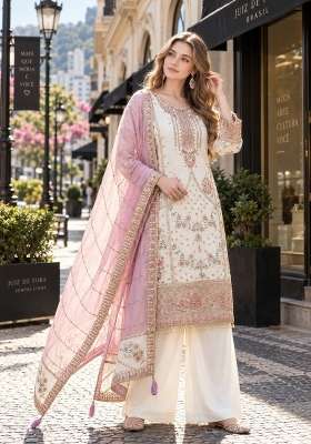White Embroidery Georgette Kurta Set