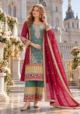 Blue Embroidery Silk Kurta Set