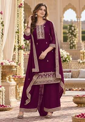 Purple Embroidery Georgette Kurta Set