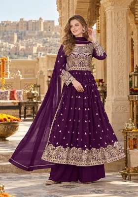 Purple Embroidery Georgette Kurta Set