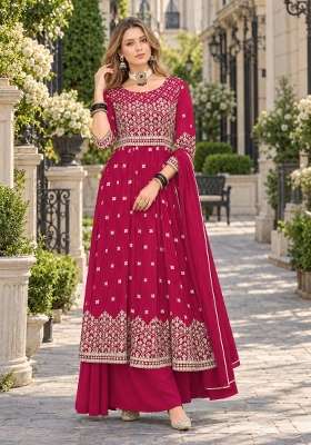 Red Embroidery Georgette Kurta Set