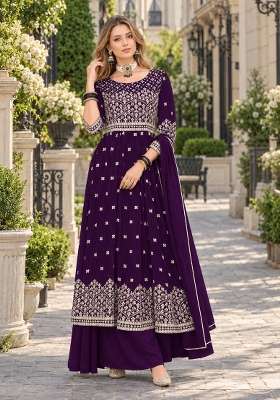 Purple Embroidery Georgette Kurta Set