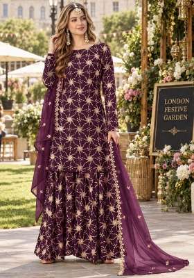 Purple Embroidery Georgette Kurta Set