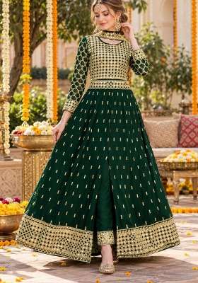 Dark Green Embroidery Georgette Anarkali Set