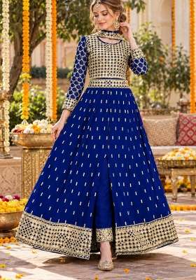Navy Blue Embroidery Georgette Anarkali Set