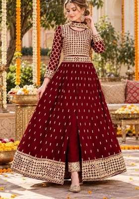 Red Embroidery Georgette Anarkali Set