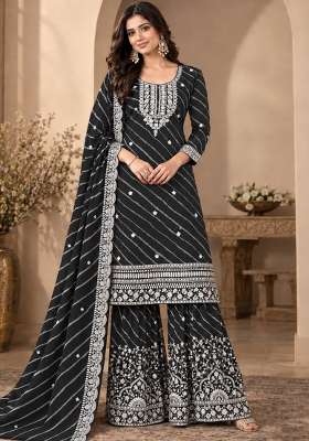Black Embroidered Georgette Kurta Set