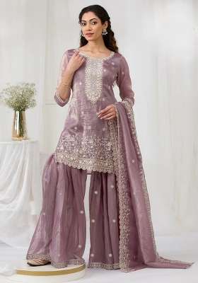Pink Embroidery Silk Palazzo Set