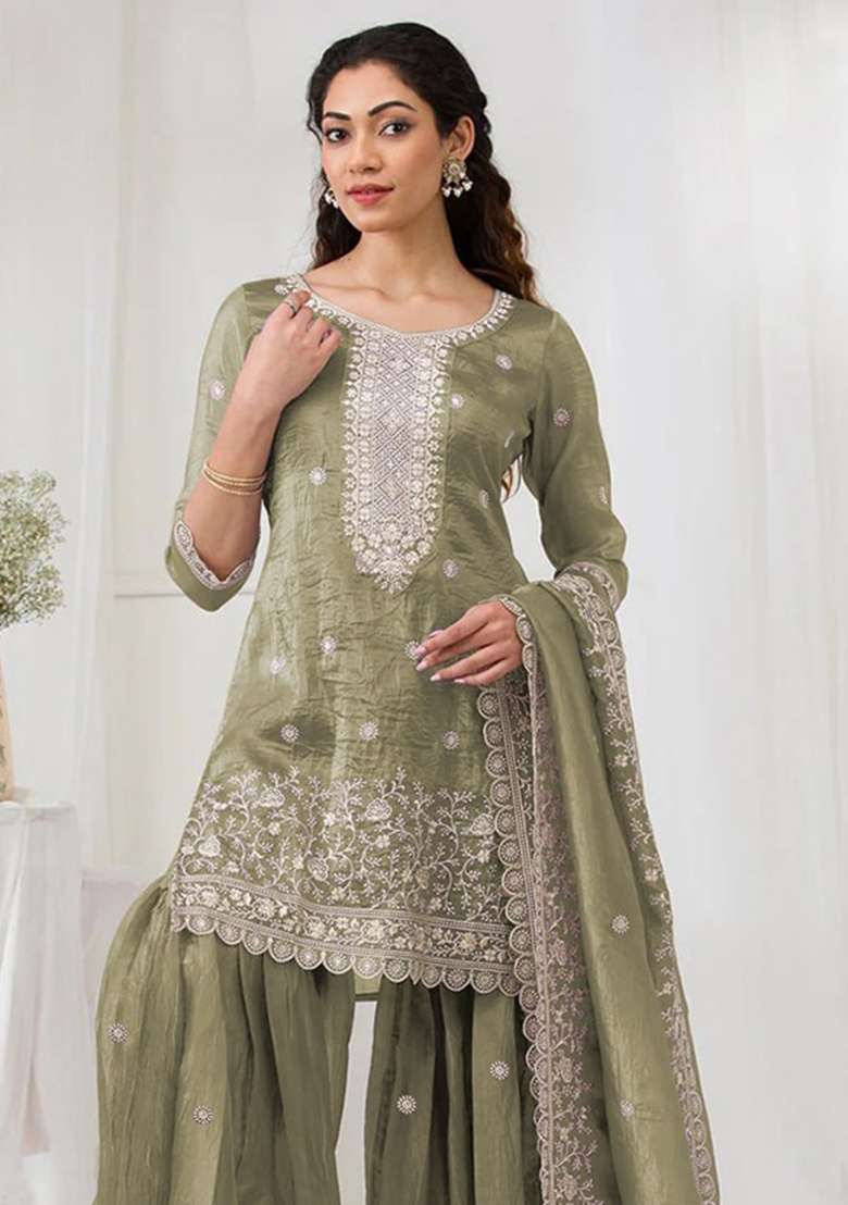 Pista Embroidery Silk Palazzo Set - Indya