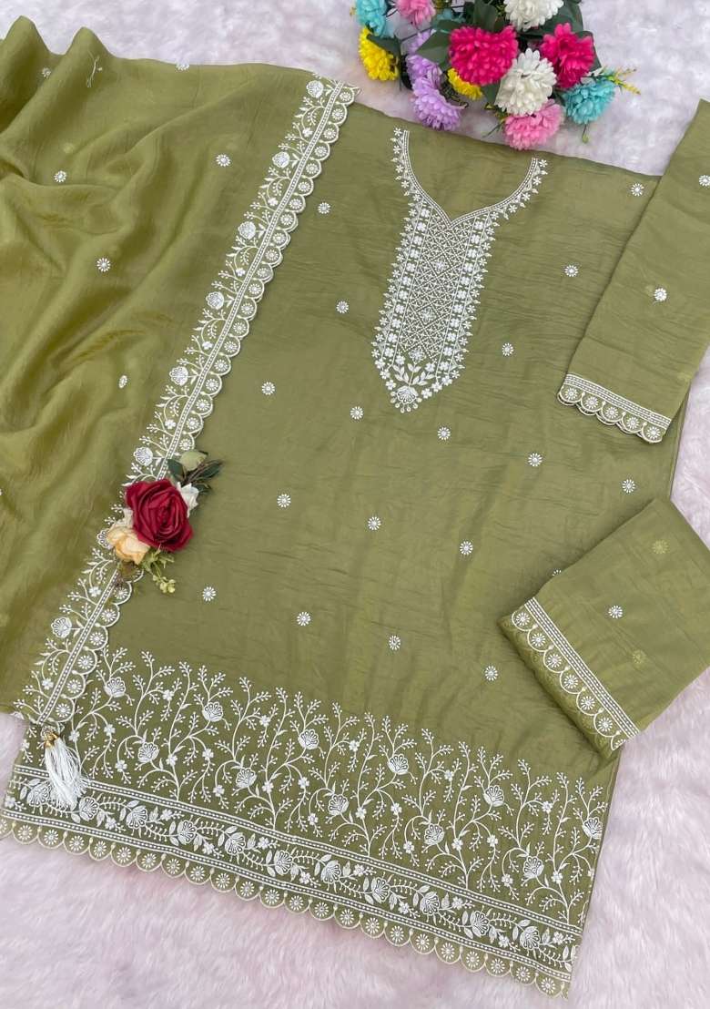 Pista Embroidery Silk Palazzo Set - Indya