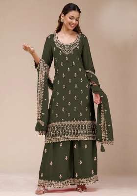 Mehendi Embroidery Silk Palazzo Set