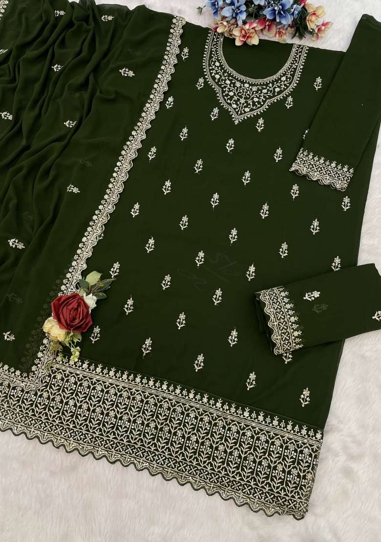 Mehendi Embroidery Silk Palazzo Set - Indya
