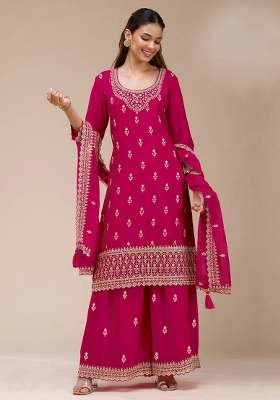Pink Embroidery Silk Palazzo Set