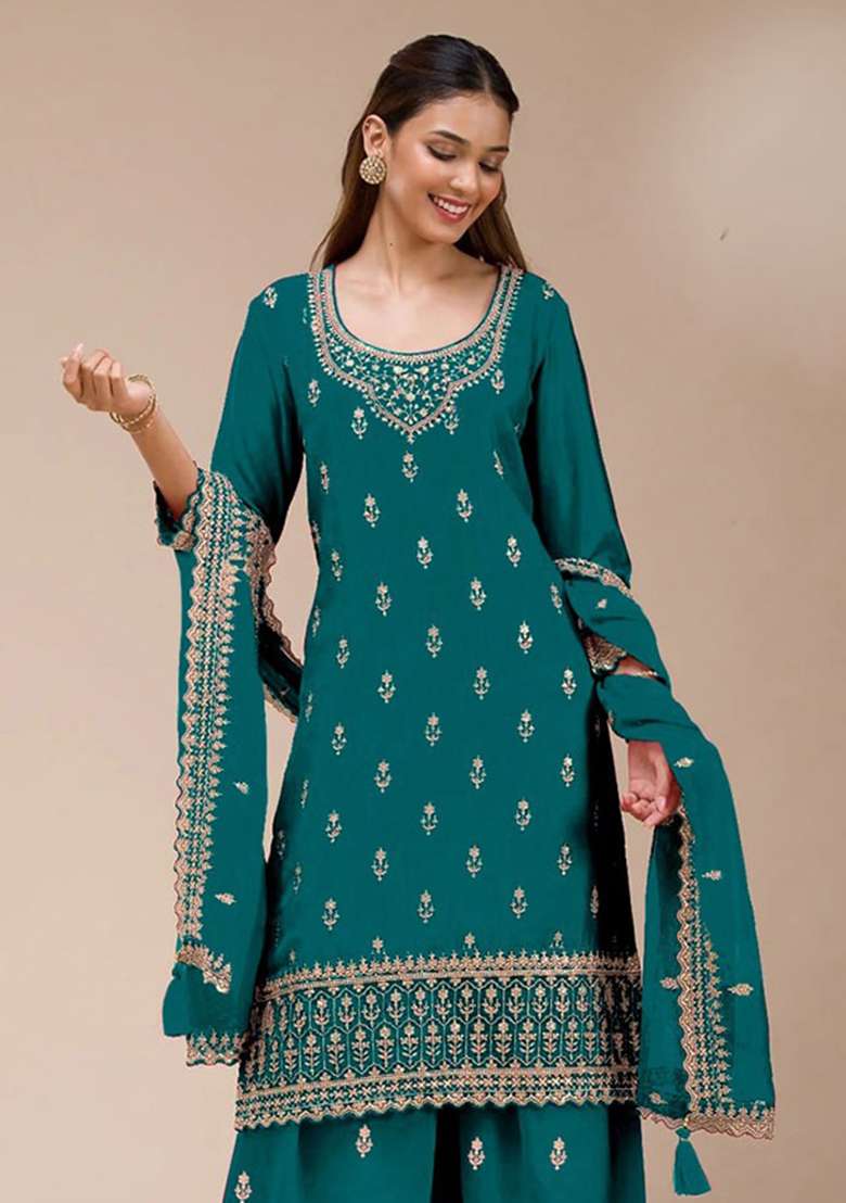 Rama Embroidery Silk Palazzo Set - Indya