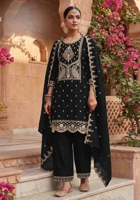 Black Embroidery Silk Palazzo Set