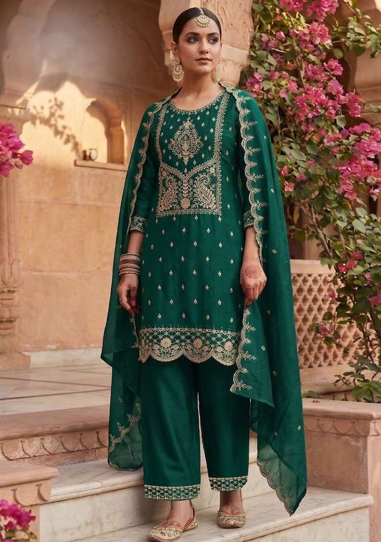 Rama Embroidery Silk Palazzo Set - Indya