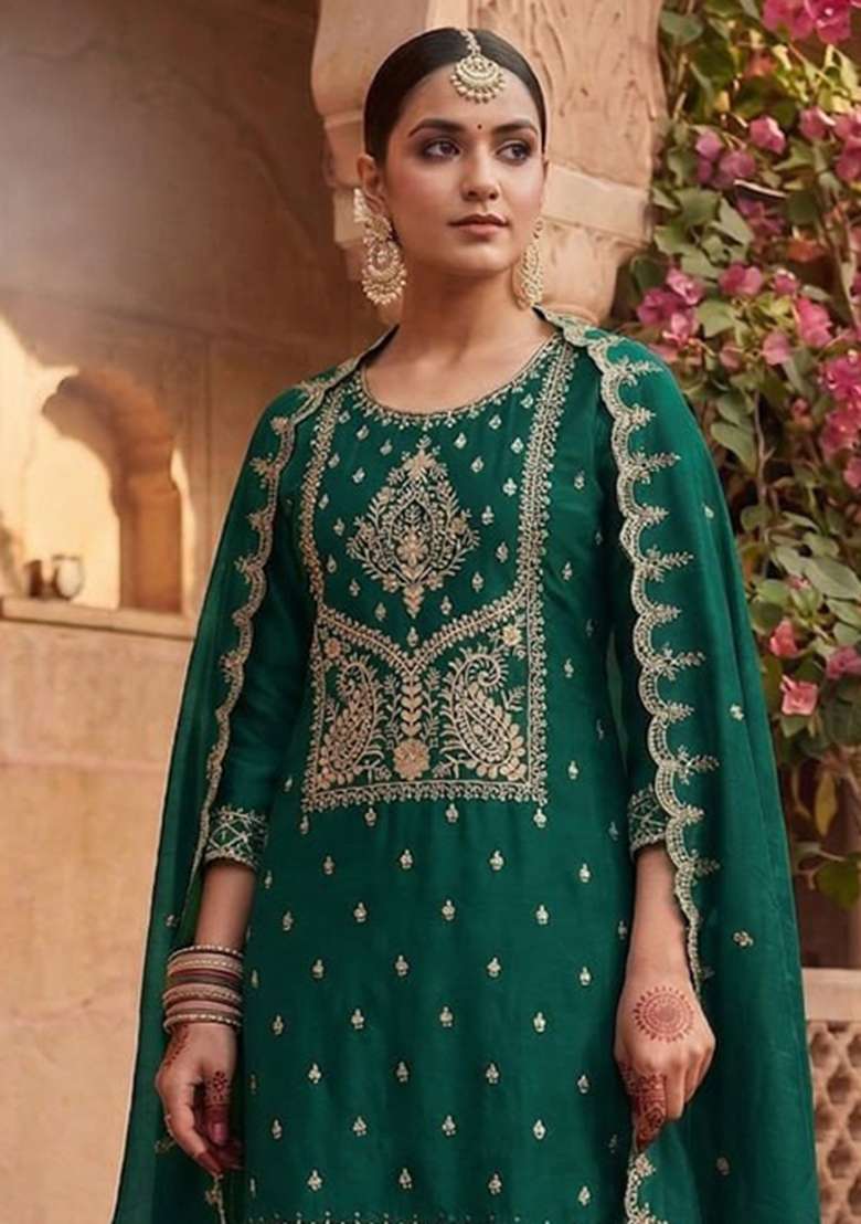 Rama Embroidery Silk Palazzo Set - Indya