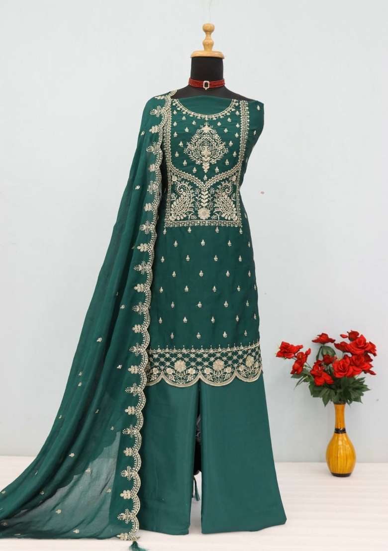 Rama Embroidery Silk Palazzo Set - Indya