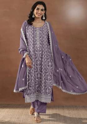 Lavender Embroidery Silk Palazzo Set