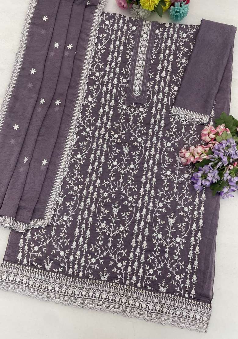 Lavender Embroidery Silk Palazzo Set - Indya