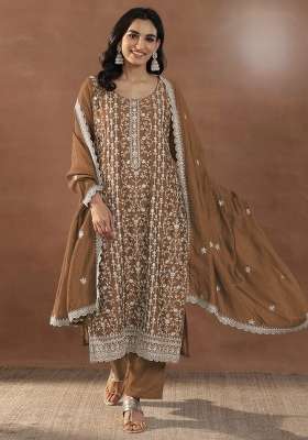 Mustard Embroidery Silk Palazzo Set