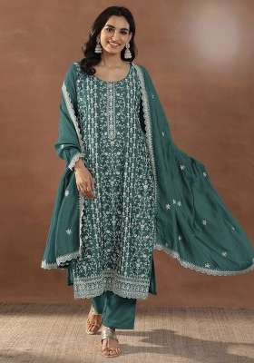 Rama Embroidery Silk Palazzo Set