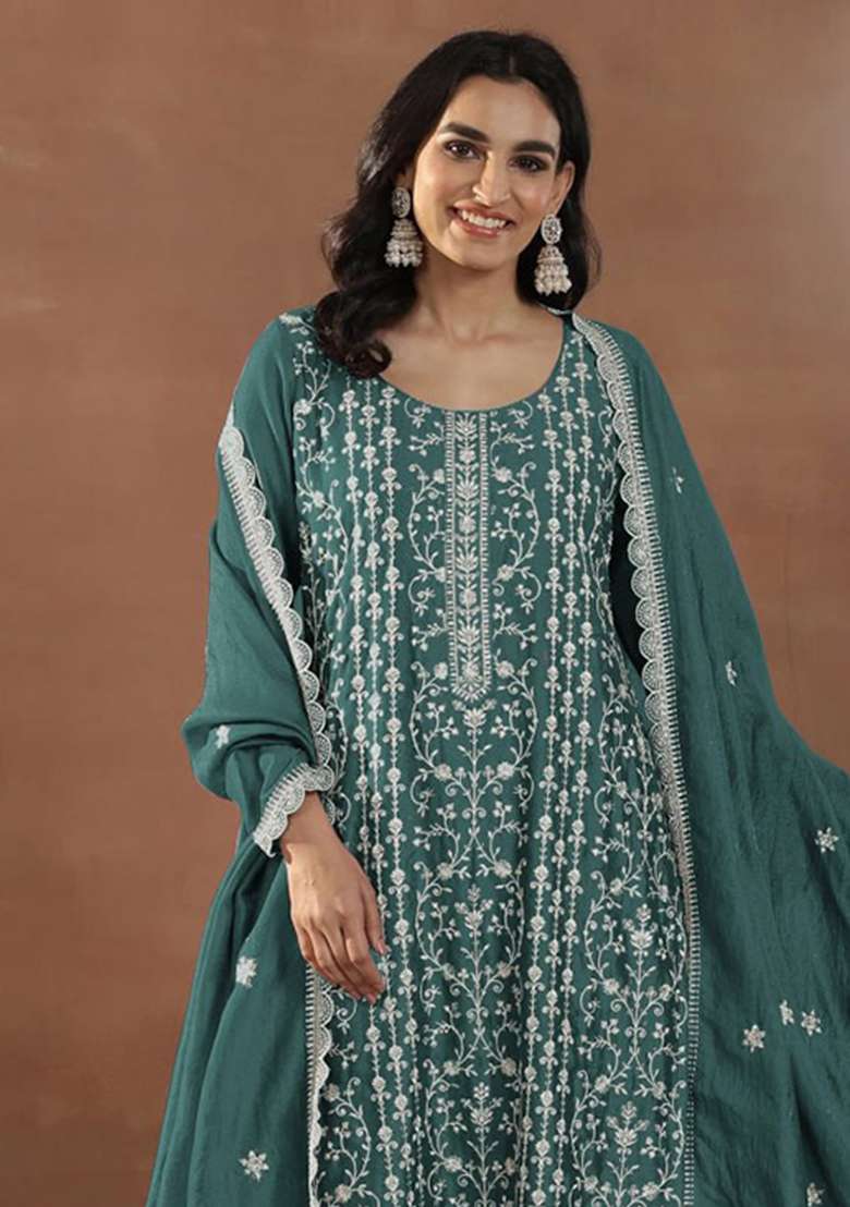 Rama Embroidery Silk Palazzo Set - Indya