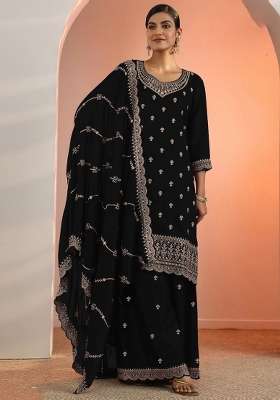 Black Embroidery Silk Palazzo Set