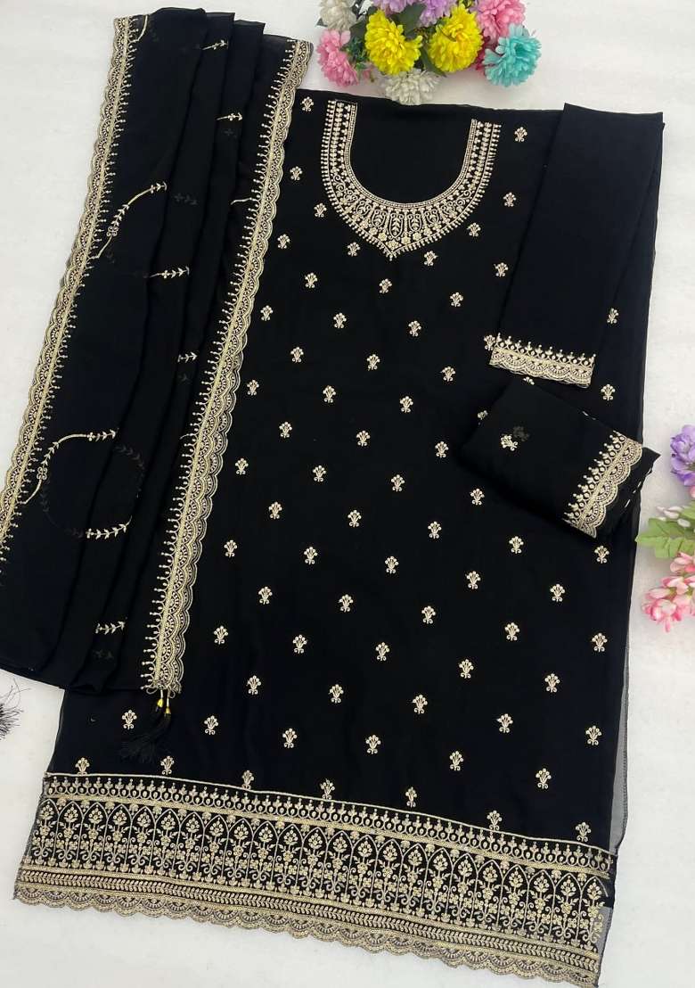 Black Embroidery Silk Palazzo Set - Indya