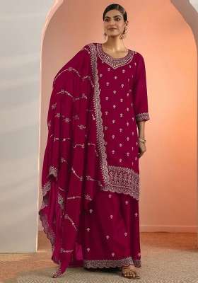Pink Embroidery Silk Palazzo Set