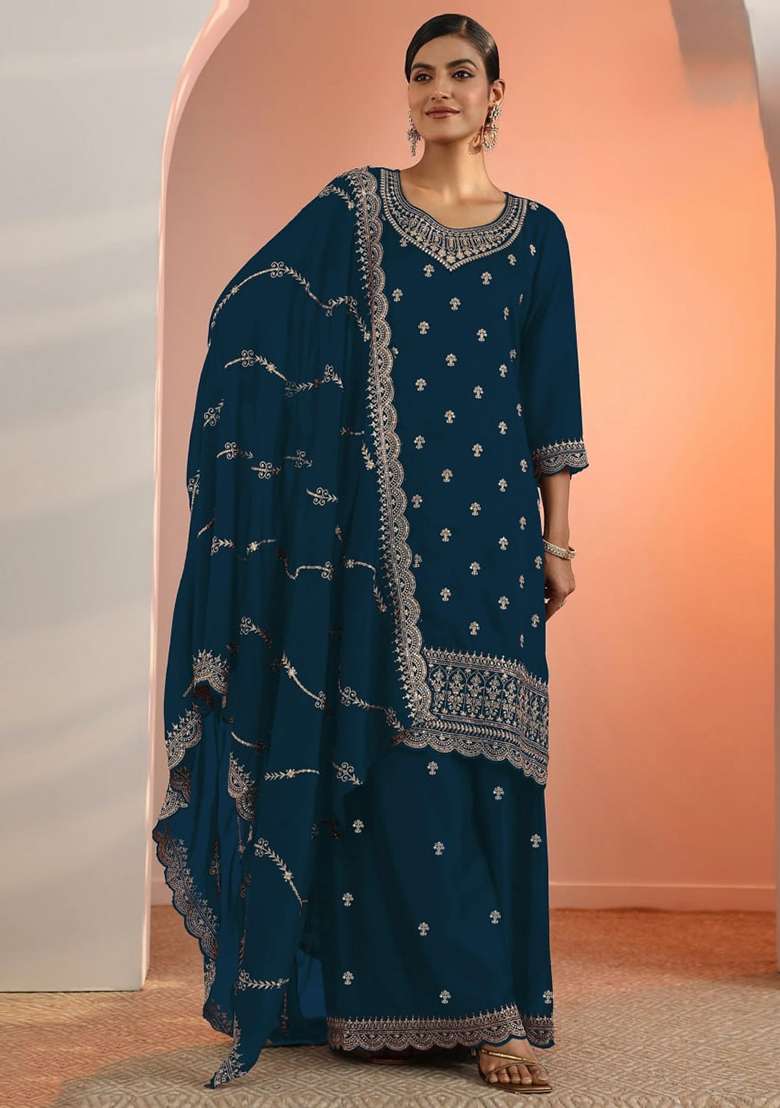 Rama Embroidery Silk Palazzo Set - Indya