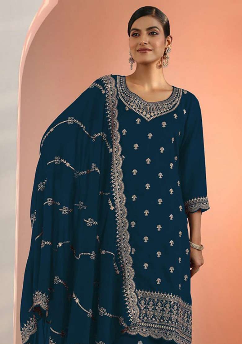 Rama Embroidery Silk Palazzo Set - Indya